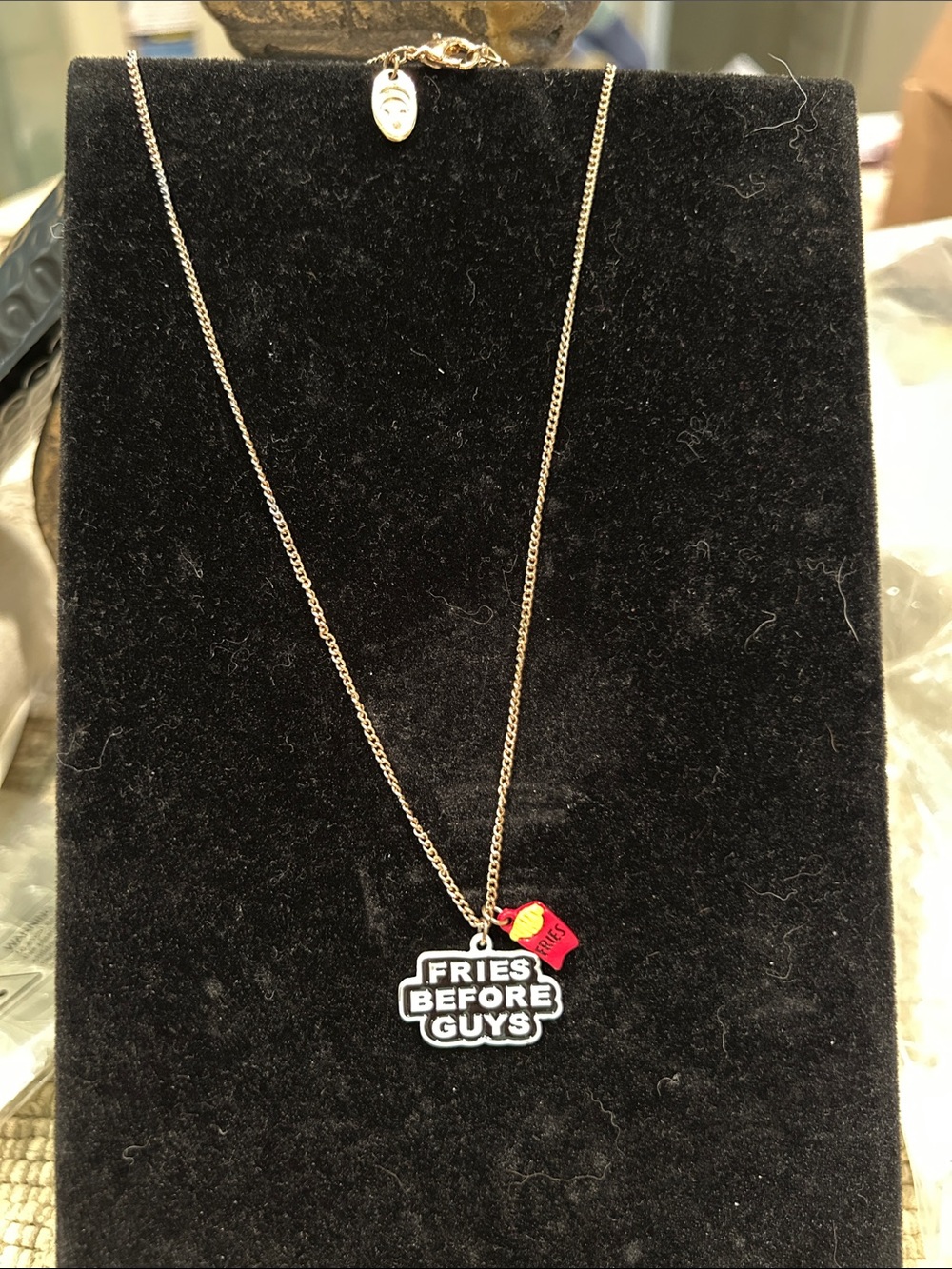 Sarah Coventry Silver Tone 'Fries Before Guys' Pendant (not Sarah Coventry)